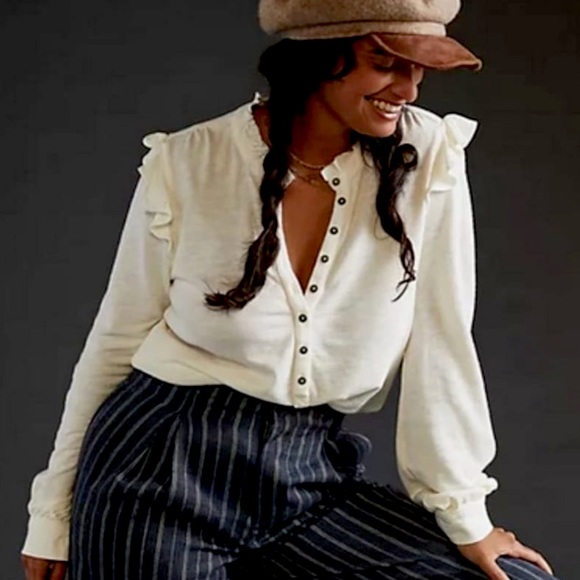 Anthropologie Tops - Anthropologie Pilcro Ruffled Boho Henley Shirt Sz. Small